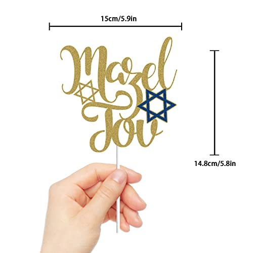 Mazel Tov Cake Topper Gold Glitter Jewish Birthday Chanukah Holiday Cake gallery