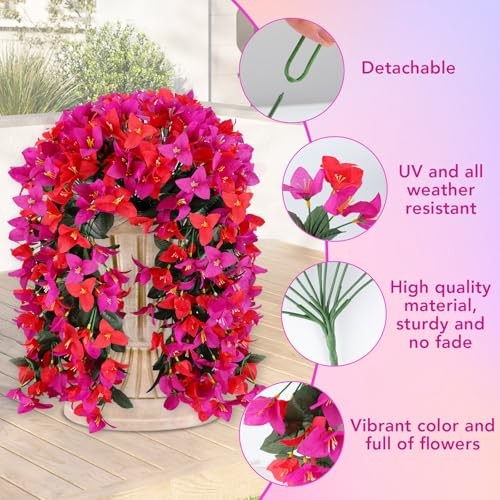 Artificial Bougainvillea Flowers for Outdoor Plant,2 pcs Faux 2p Multiple Red gallery