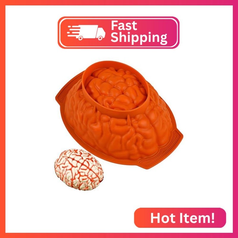 Kamehame Silicone Brain Mold, Large Brain Cake Mold, 3″ Deep Cake Pan with Suppo