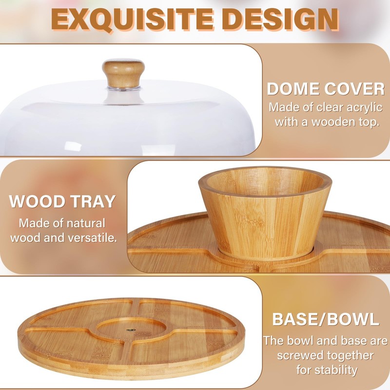 Bamboo Cake Stand with Lid, 6-in-1 Multifunctional Cake Plate, Cake Holder, S... gallery