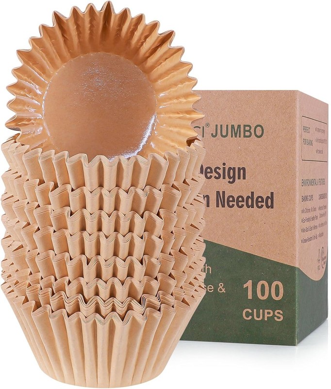 Heavy Duty Jumbo Cupcake Muffin Liners Baking 100pcs Grease-Resistant Natural