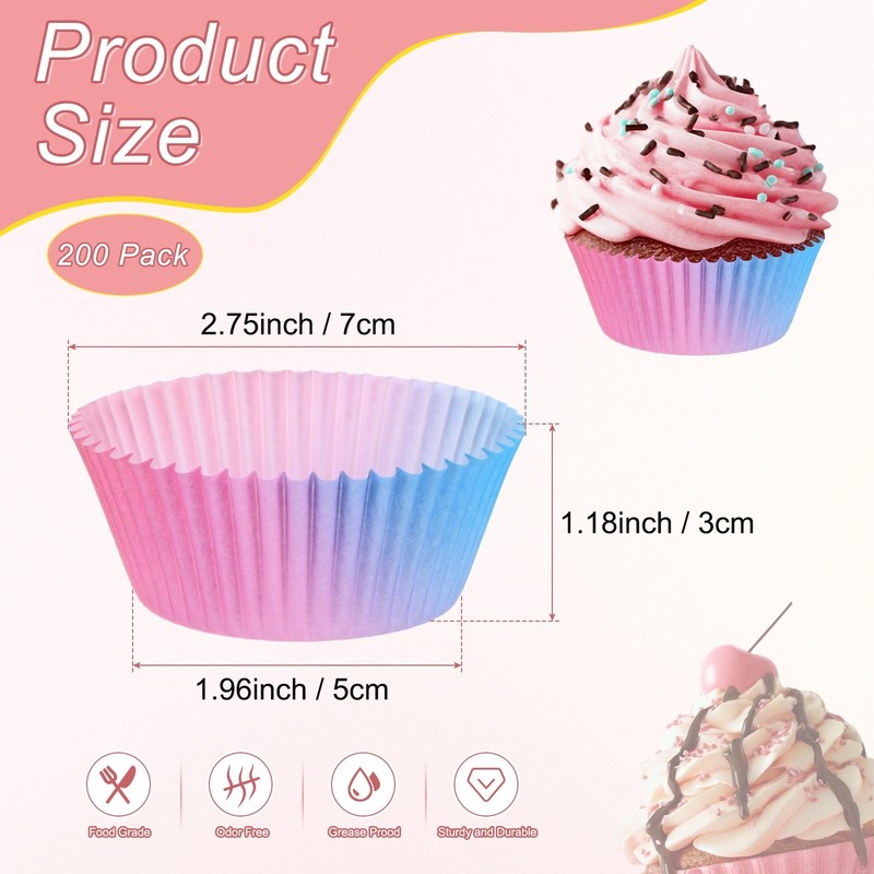 200-Pack Cupcake Liners, Cupcake Wrappers for Party[Pink-blue Gradient ] gallery