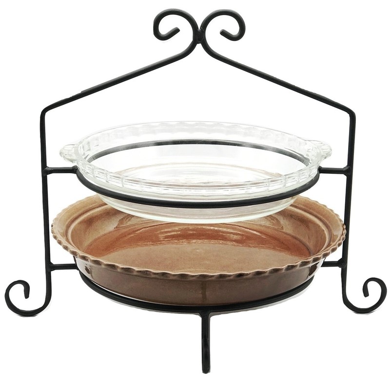 3 WROUGHT IRON PIE STANDS LOT Single Double & Triple Metal Rack Set Amish USA gallery