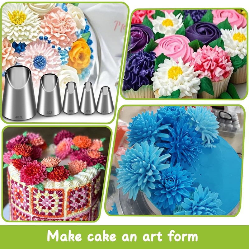 Rose Flower Piping Tips Set 402L 402 79 80 81 Stainless Steel Decorating 5 PCS gallery