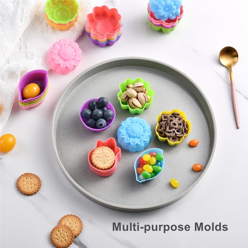 36Pcs Silicone Cupcake Liners, Multi Flower Shapes Baking Cups, 2 Inch Mini S... gallery