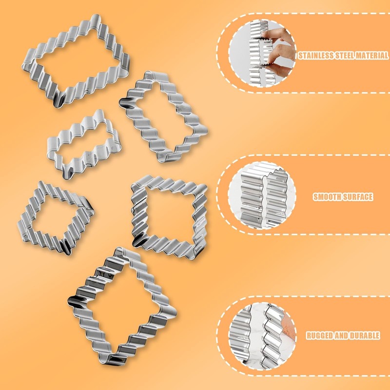 Stainless Steel Cookie Cutter Set, 6PCS Zigzag Rectangle Square Sandwiches Cu... gallery