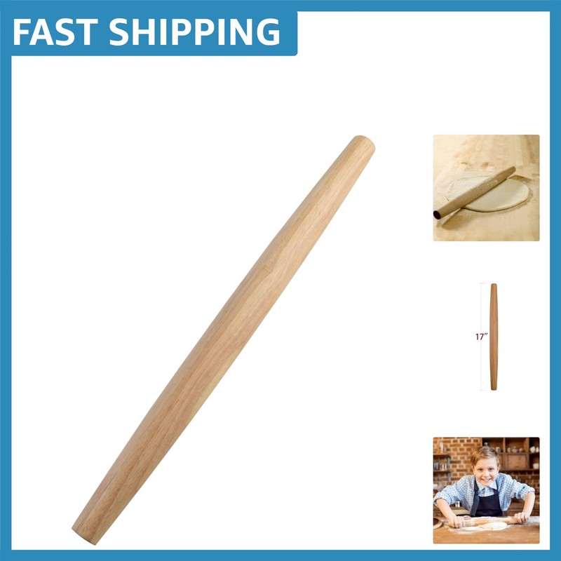 Elegant 17-Inch French Rolling Pin in Rubberwood – Perfect for Pastry & Dough
