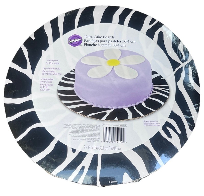 Wilton 12in Cake Boards (3pc) Zebra Black White 2104-5150 Sealed