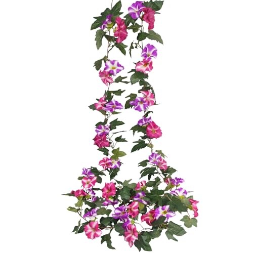 CISDUEO 2 Pcs Artificial Vines for Outdoors Silk Morning Rose Red and Fuchsia gallery