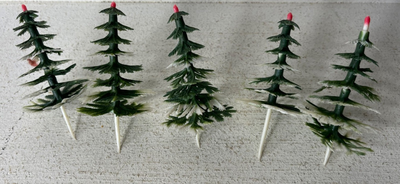 Vtg Lot of 5 Artificial Plastic Pine Christmas Tree Cake Toppers Craft Figures