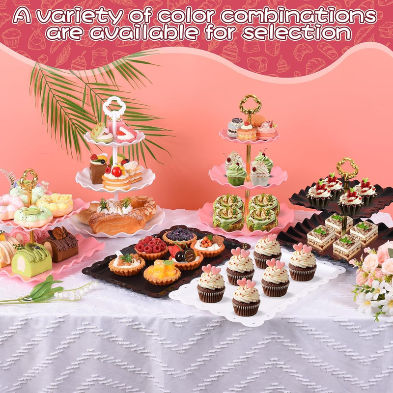 12-Pack Dessert Table Display Set, 6 Cupcake Stands and 6 Dessert Trays, Plastic gallery