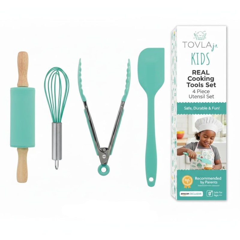Tovla Jr. Kids Cooking Utensils Set – 4-Piece Child-sized, Colorful