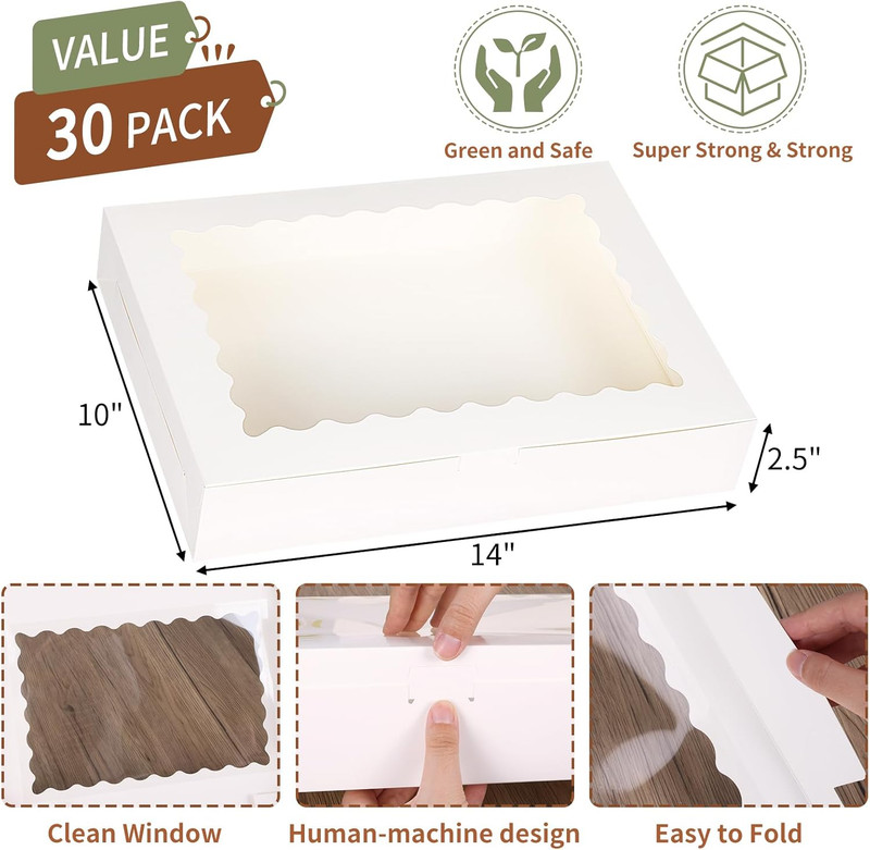 30Pcs Cookie Boxes, 14X10X2.5 Inch Large Bakery Boxes with Window for Treats,... gallery