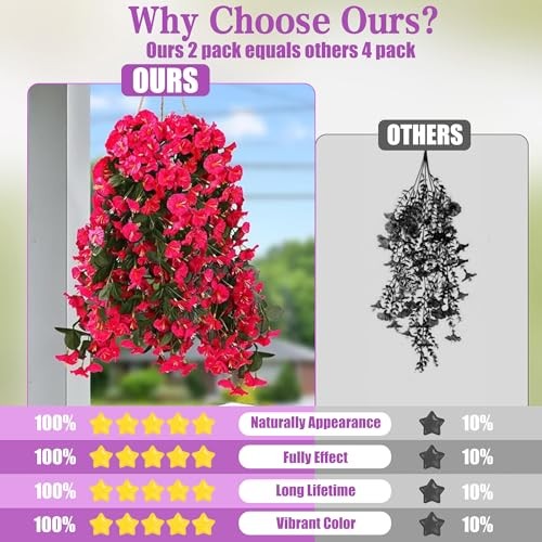 Artificial Fake Hanging Flowers Plants for Outdoor Outside 2Pcs Rose Red gallery