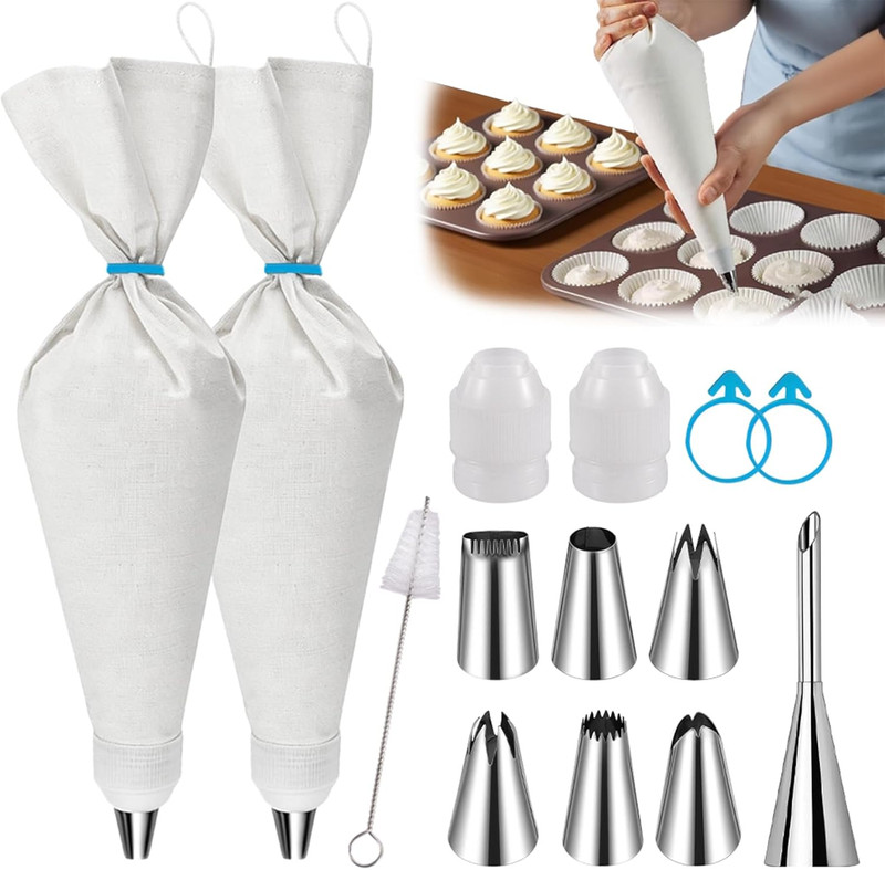 Reusable Piping Bags and Tips Set – 16″ Pastry Bags for Cake Decorating, Cupcake