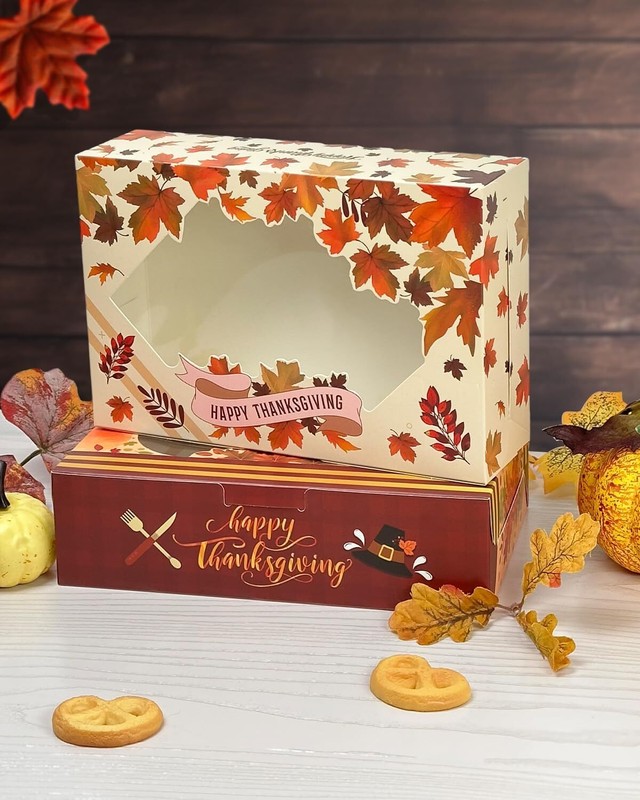 Thanksgiving Cookie Box with Window 9x6x2.5 inch 50Pcs Pastry Macaron Thanksg... gallery