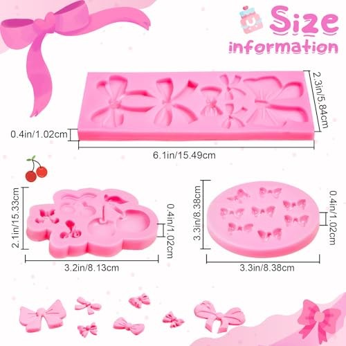 3 Pack Cherry and Bow Silicone Mold Set Fondant Chocolate Candy Cherry，bow gallery