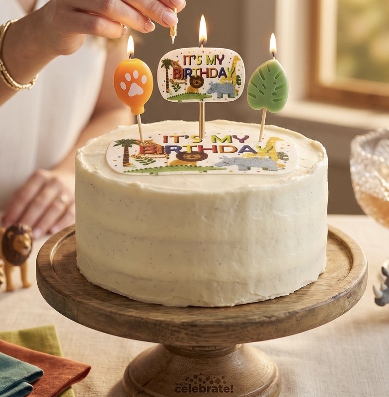 Safari Animals Cake Topper Set, 3-Piece Beige And 2 Boxes Of 3 Each Bday Candles gallery