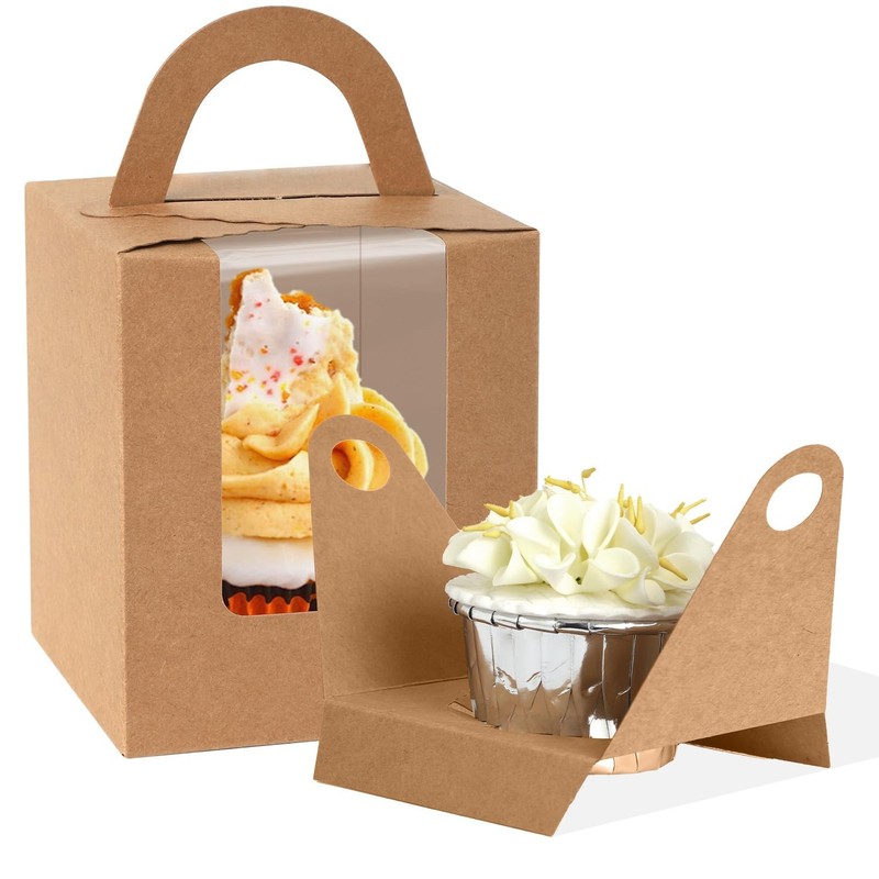 70 Packs Kraft Cupcake Boxes Individual Cupcake Holders Disposable Brown Cupc...