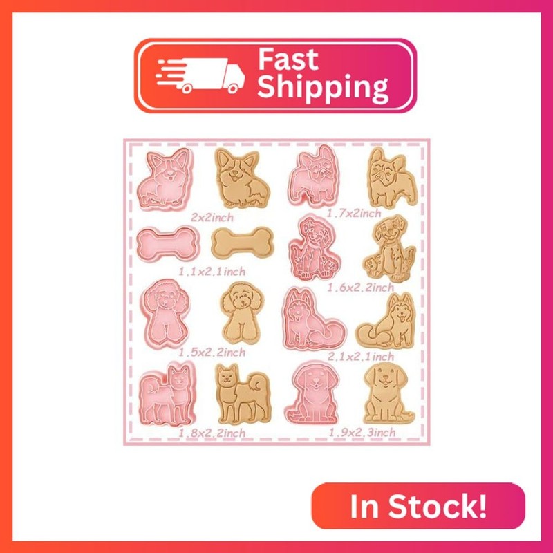 8 Dog Cookie Cutters Set, 3D Puppy Cookie Stamps, Cupcake Pancake Apple Pie Past gallery