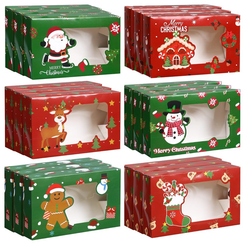 36 Pcs Christmas Cookie Boxes with Clear Window Holiday Bakery Goodie Box