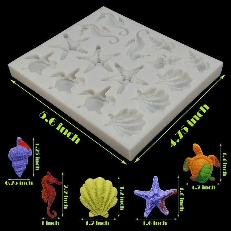 Marine Theme Fondant Silicone Molds, Seashell, Conch, Seahorse, Starfish, Tor... gallery
