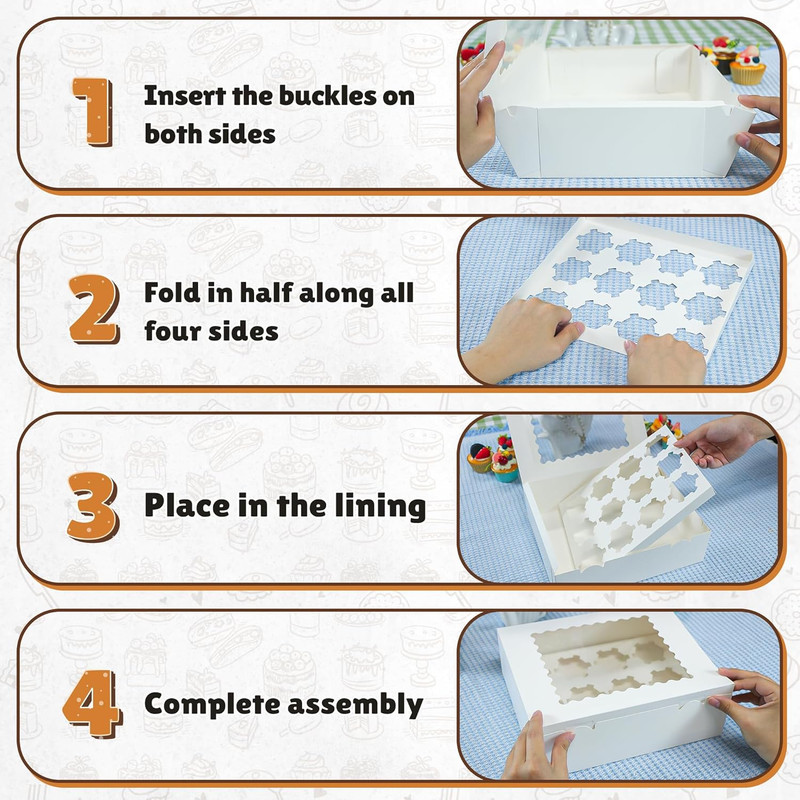 RYDDOY 4 Pack Cupcake Boxes, Hold 12 Standard Cupcakes, Cupcake Containers with gallery