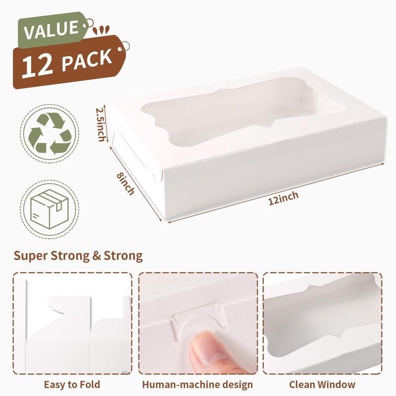12 PCS Bakery Cookie Boxes 3 Style Window Treat Chocolate Fits 12x8x2.5 Inch gallery