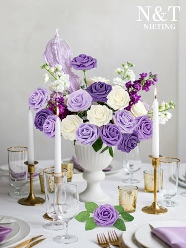 Artificial Flowers Fake Flowers Rose with Stems Perfect 25pcs Series Purple gallery