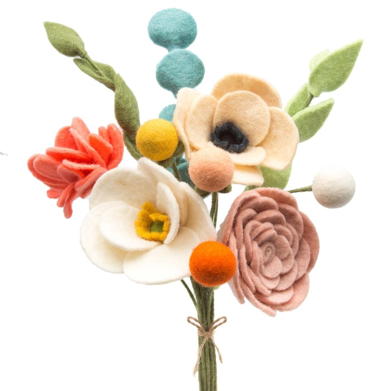 Glaciart One Wool Felt Flowers Set Artificial Arrangement Colorful Stems