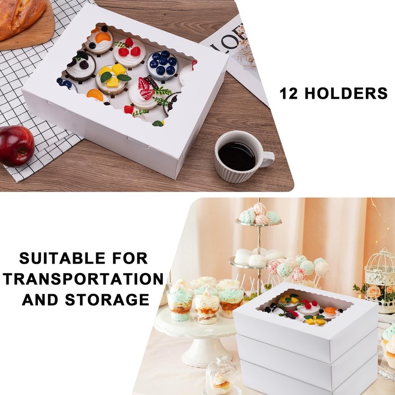 Hoewina 6PCS Cupcake Boxes - Hold 12 Count 12.6 x 3.54 x inches, White gallery
