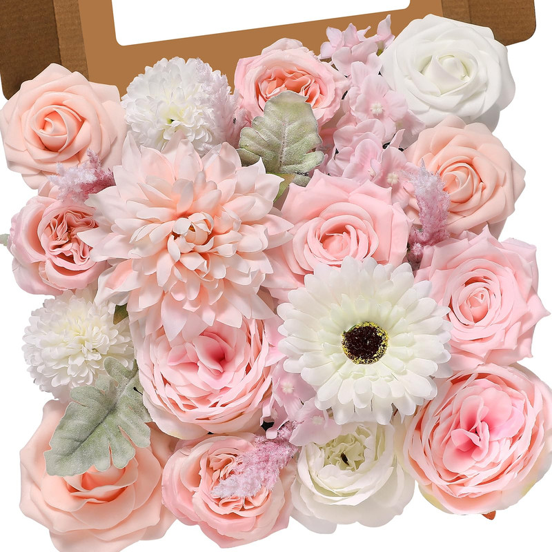 Alecono Artificial Flowers Pink Fake Flowers Combo Stems For Diy Wedding Bridal