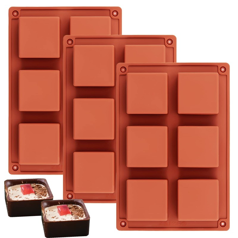 Silicone Brownie Pan, 2 x 2 x 1 Inches, 3 Pcs, 6-Cavity