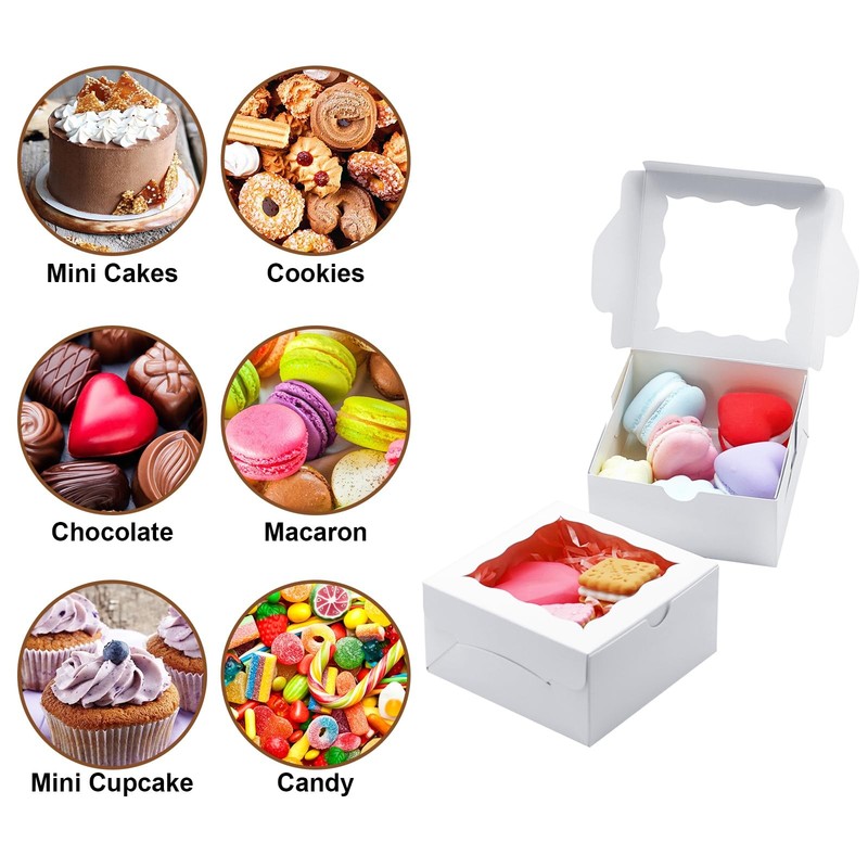 100pcs Cookie Boxes 4x4x2 Inch Bakery Boxes with Window Dessert Treat Box Cho... gallery