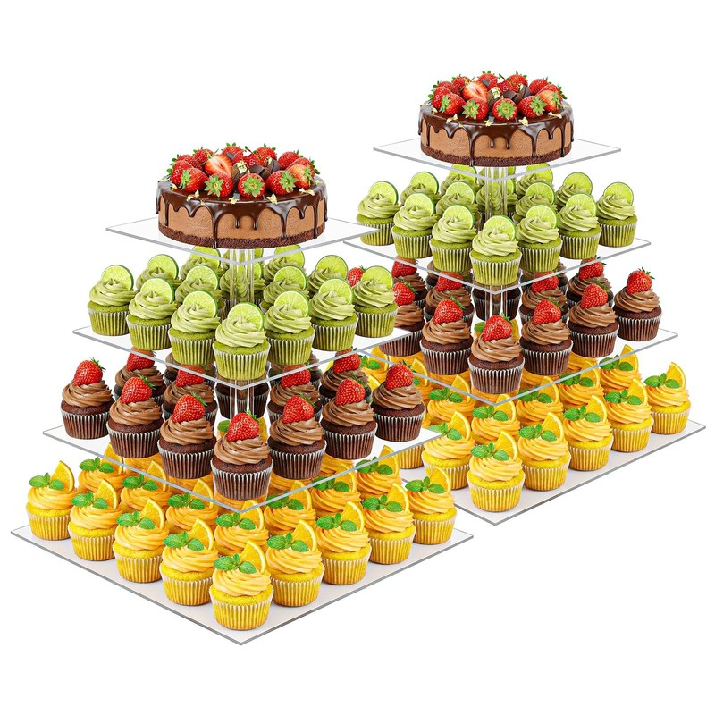 4 Tier Cupcake Stand Set of 2, Square Clear Acrylic Tiered Dessert Display Ho…