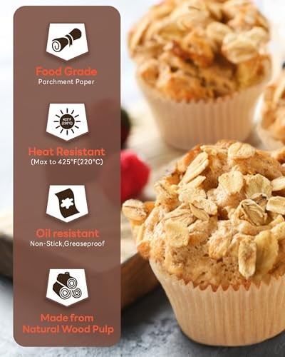 Non-stick 200pcs Standard Cupcake Liners for Baking, Natural, Food Unbleached gallery