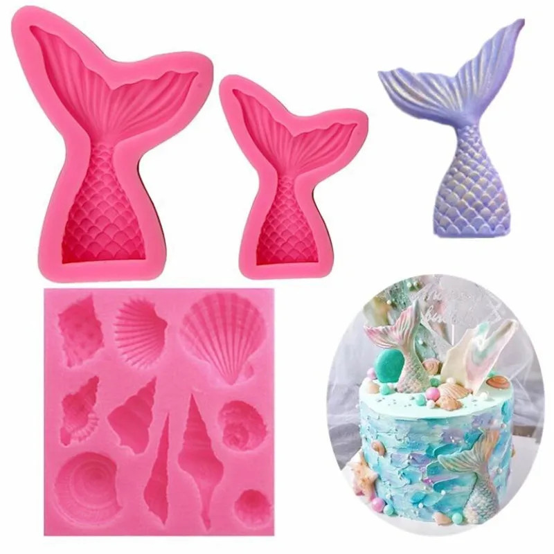 1 Pcs Silicone Mold Mermaid Tail Conch Patten Gum Paste Chocolate Fondant Cake M gallery