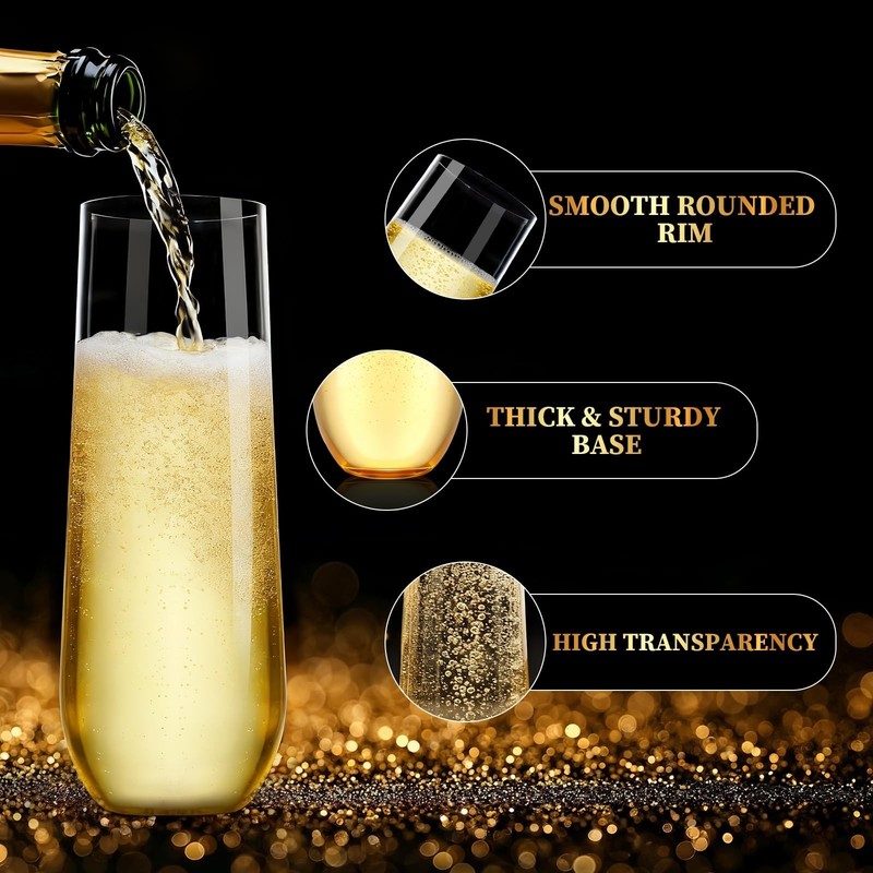 Guanqiao 12 Pack Stemless Plastic Champagne Flutes, 9 oz Clear Disposable Pla... gallery