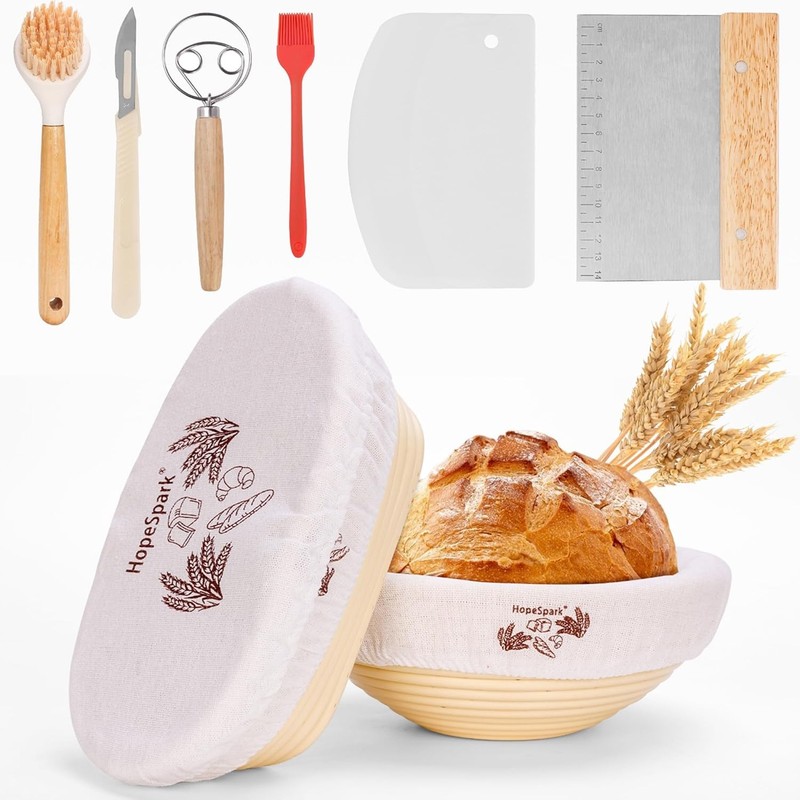 Sourdough Bread Proofing Basket Kit, 9″ Round and 10″ Oval Banneton Basket