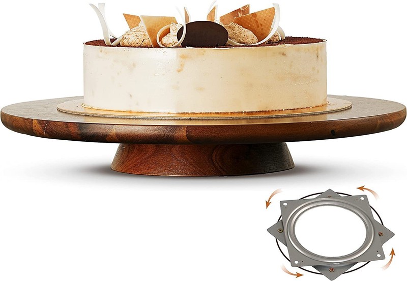 13 Inch Wooden Rotating Cake Stand Round Slice Cake Holder for Table Centerpiece