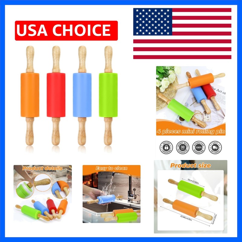 Mini Rolling Pin for Kids, 9 Inch Wooden Handle Rolling Pin Non-Stick Silicon…