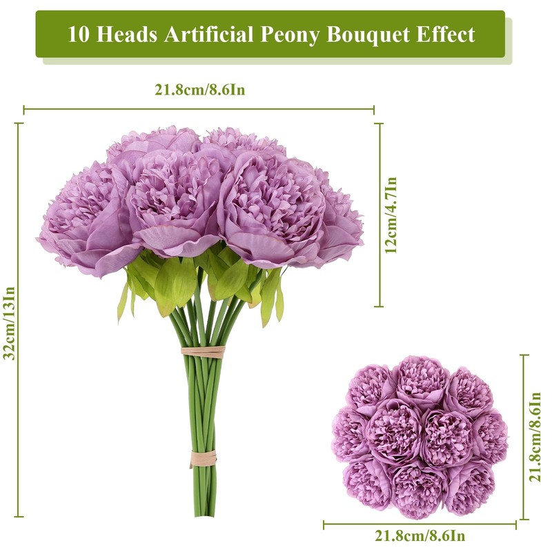 U'Artlines Artificial Peony Silk Flower with Stems 10pcs Real Look Vintage Peoni gallery