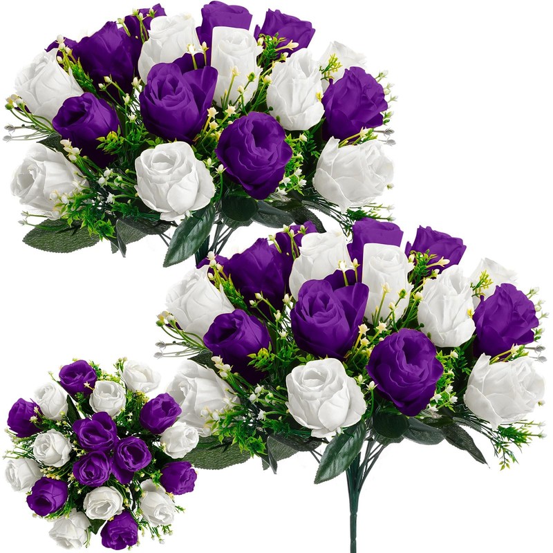 Riceshoot 2 Bouquets Cemetery Flowers For Grave Memorial 18 Heads Artificial