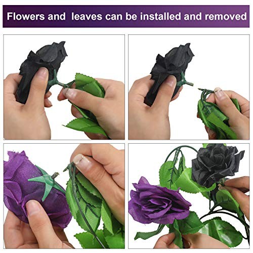 4 Pieces 7.7 Feet Fake Rose Vine Artificial Vine with Flowers Black and Purple gallery