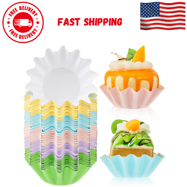 100 Pieces Wave Cupcake Liners Wrappers Flared Paper Baking Cups Disposable M…