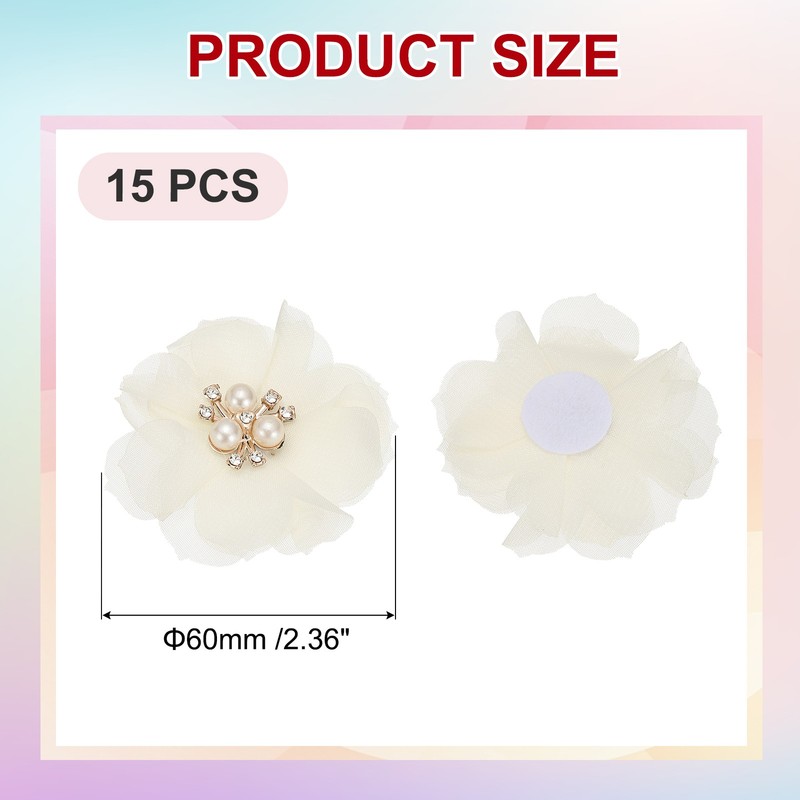 15Pcs 2.36 Inch Rhinestone Chiffon Flower Fabric Appliques Beige gallery