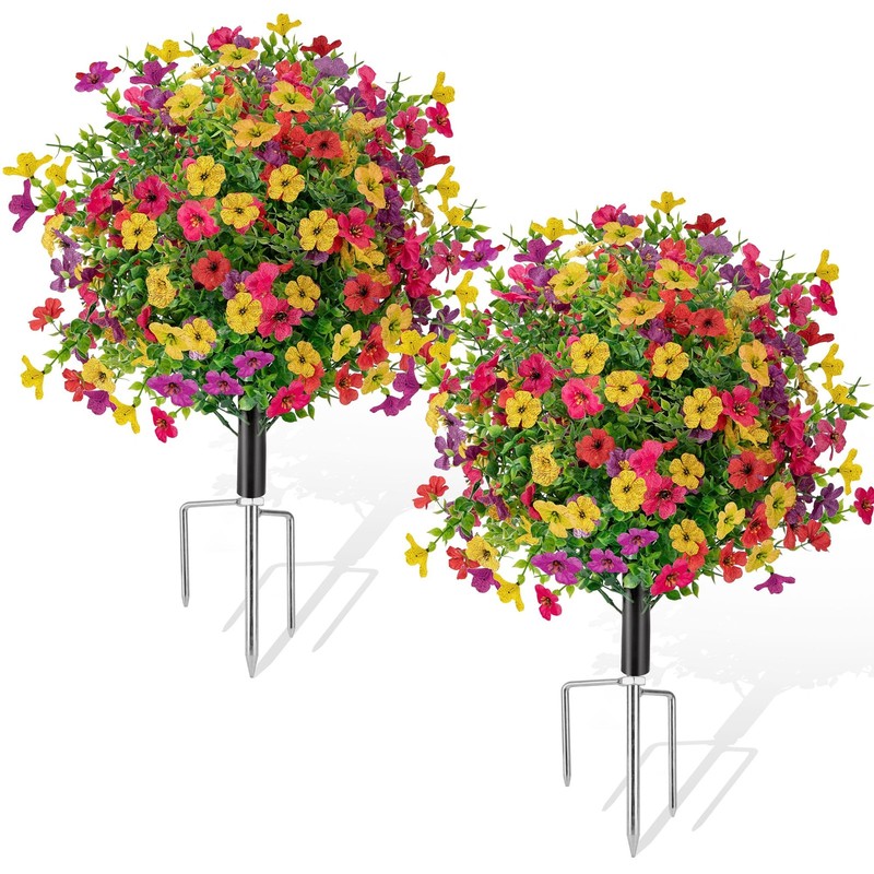 Qcqhdu Artificial Flowers Topiary Ball Bush Colorful Violet For Outdoor24.8