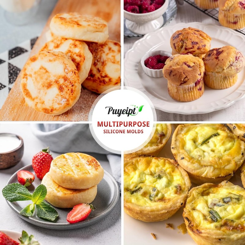 2 Pack Air Fryer Egg Bite Molds, 4-Cup Mini Round Muffin Pans Silicone Baking... gallery