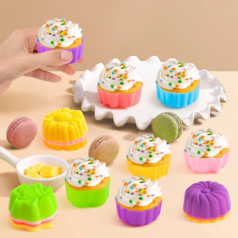 42Pcs Silicone Molds Cupcake 2 Inch Mini Size Reusable Muffins Liners Washabl... gallery