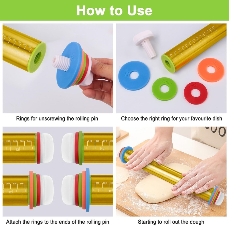 Adjustable Rolling Pins for Baking, Stainless Steel Standard, Gold gallery